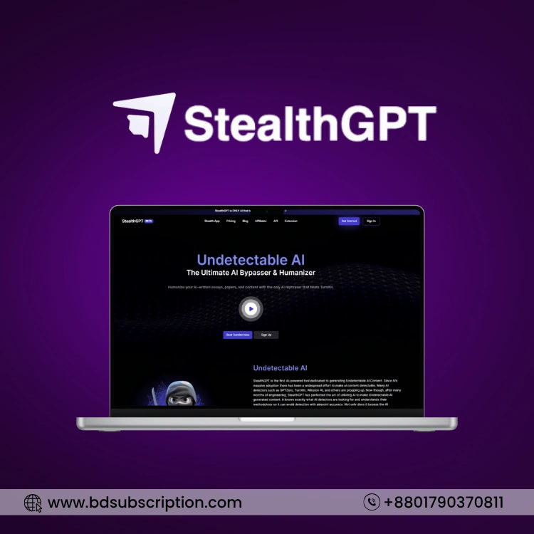 Buy StealthGPT Essential 1‑Month Subscription in Bangladesh – BD Subscription, Personal Email Account, Unlimited Words, Study Simulator, AI Humanizer, Stealth Writer, Photo‑to‑Answer, iOS App,chatgpt plus, grammarly, quillbot, grok ai, copilot, perplexity. gemini ai, veo ultra, turnitin, quillbot, plagiarism checker, subscriptionbd, subscriptionmart subscription price in bangladesh